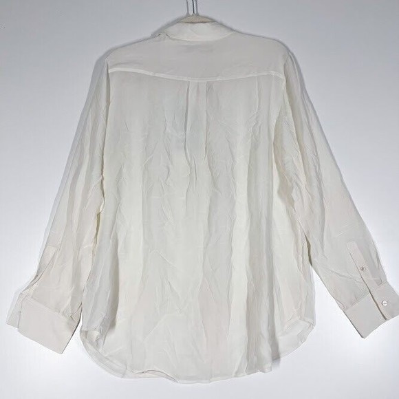 Everlane The Clean Silk Relaxed Shirt Womens Button Down Blouse Off White 12 NWT - Picture 3 of 10